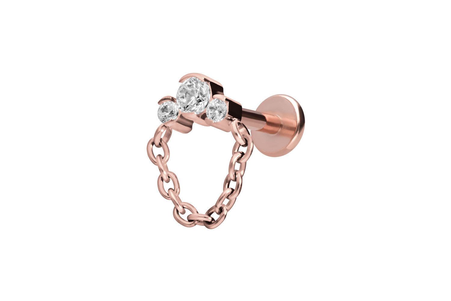 Titan Labret Piercing mit Innengewinde 3 EINGEFASSTE KRISTALLE + KETTE